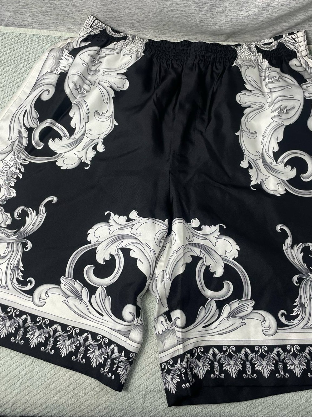 Versace Black and White Ornate Athletic Shorts